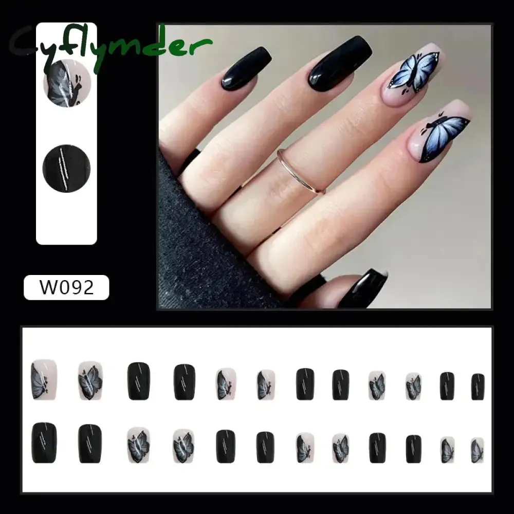 Cyflymder 24Pcs/Set Fake Nails With Glue Full Cover Nail Tips Press On Med Nails DIY Manicure Oval Head False Nails Pink Almond Artificial