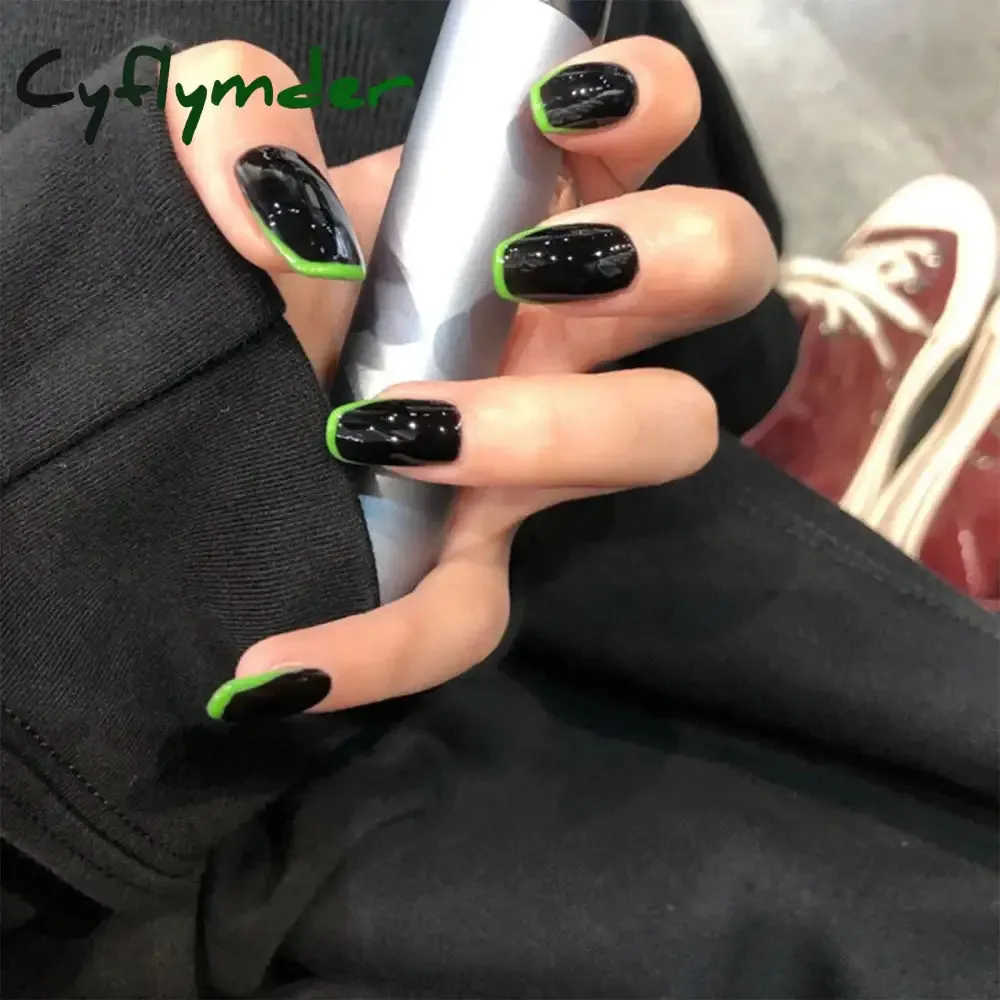 Cyflymder 24Pcs/Set Fake Nails With Glue Full Cover Nail Tips Press On Med Nails DIY Manicure Oval Head False Nails Pink Almond Artificial