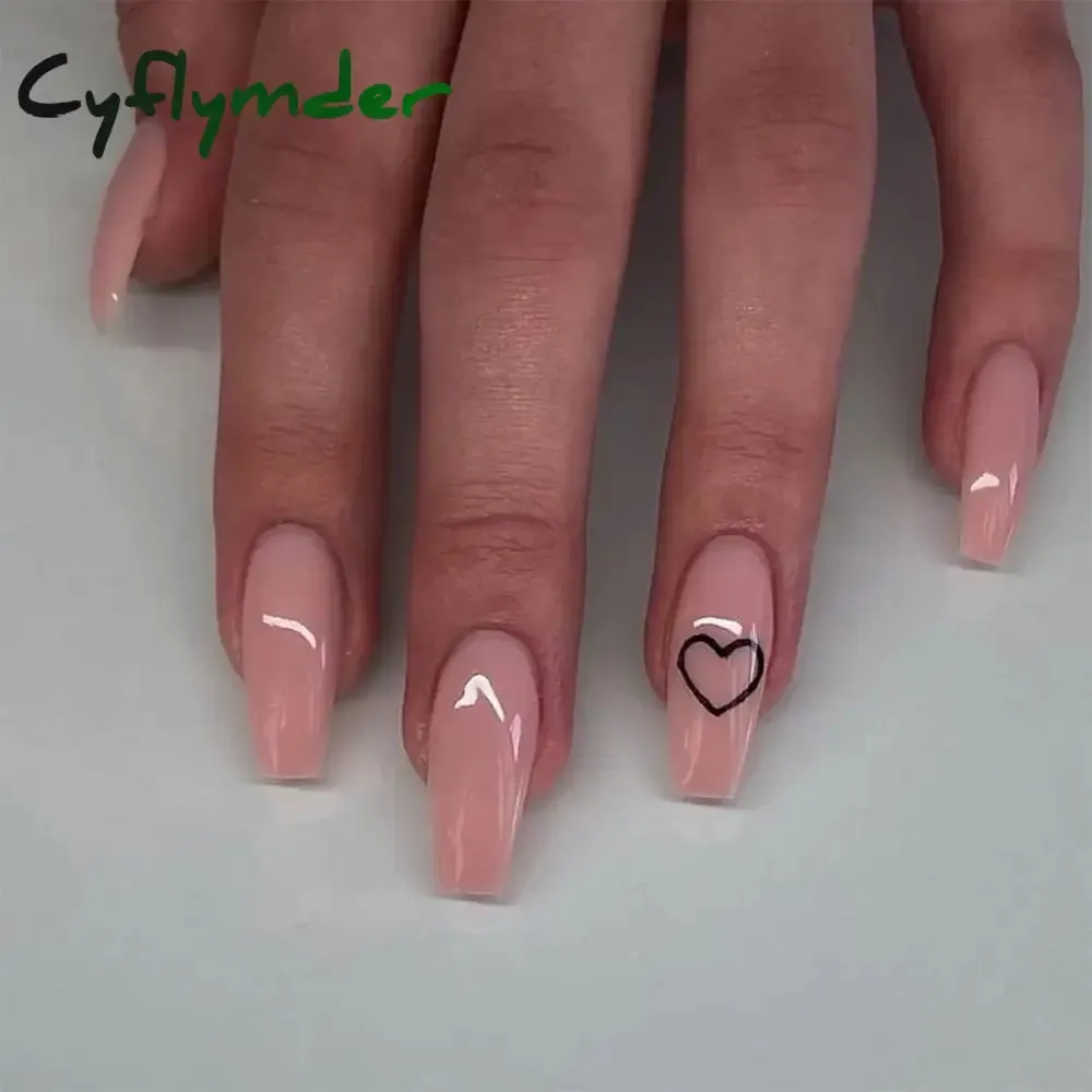 Cyflymder 24Pcs/Set Fake Nails With Glue Full Cover Nail Tips Press On Med Nails DIY Manicure Oval Head False Nails Pink Almond Artificial