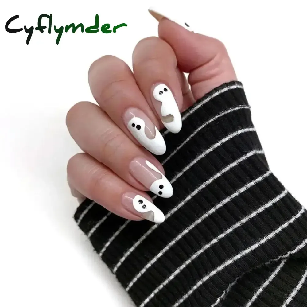 Cyflymder 24Pcs/Set Fake Nails With Glue Full Cover Nail Tips Press On Med Nails DIY Manicure Oval Head False Nails Pink Almond Artificial