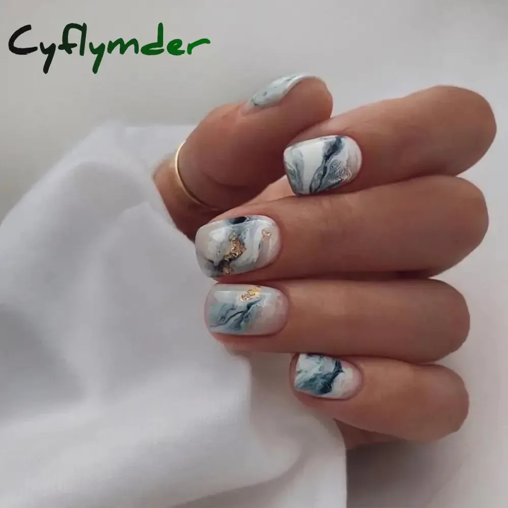 Cyflymder 24Pcs/Set Fake Nails With Glue Full Cover Nail Tips Press On Med Nails DIY Manicure Oval Head False Nails Pink Almond Artificial