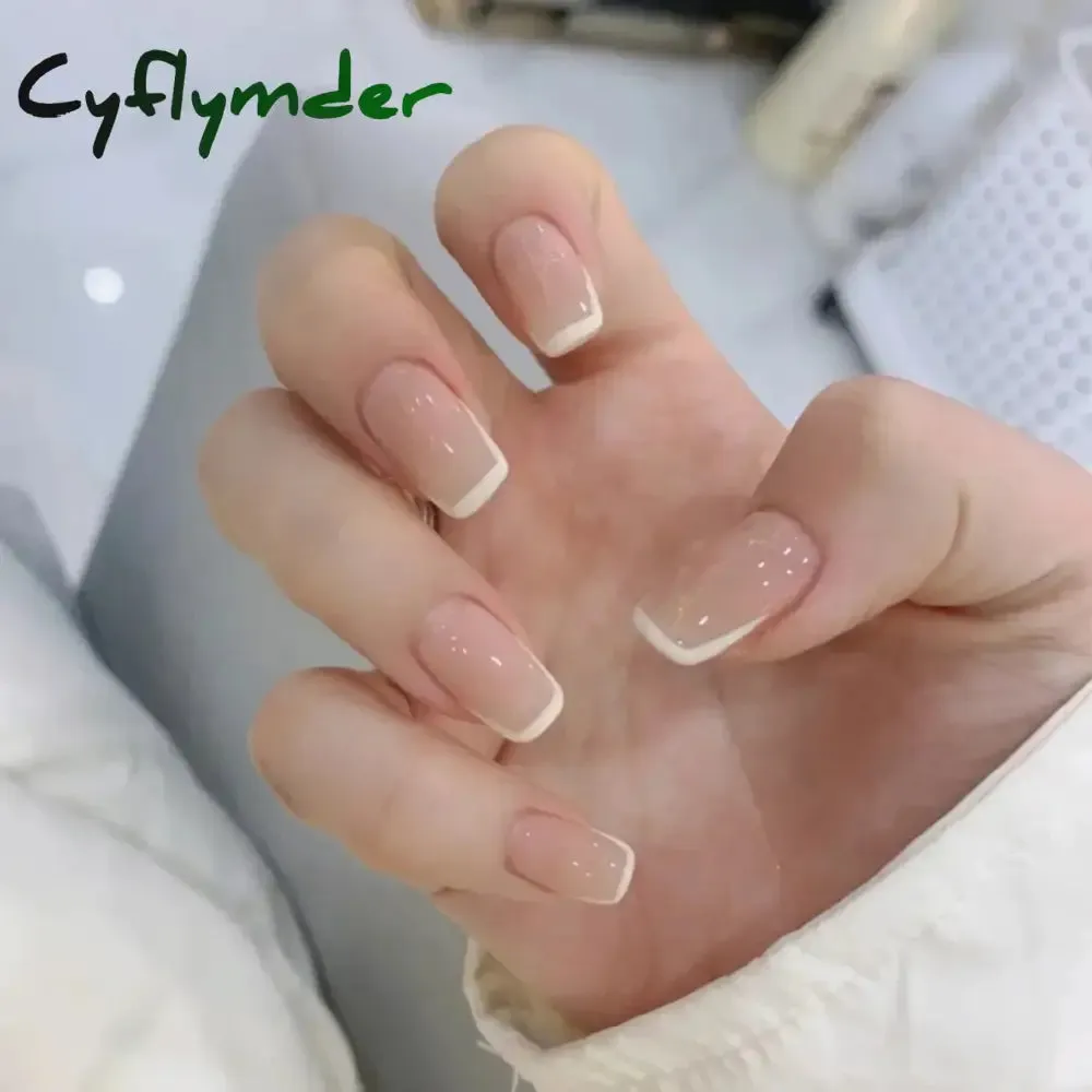 Cyflymder 24Pcs/Set Fake Nails With Glue Full Cover Nail Tips Press On Med Nails DIY Manicure Oval Head False Nails Pink Almond Artificial