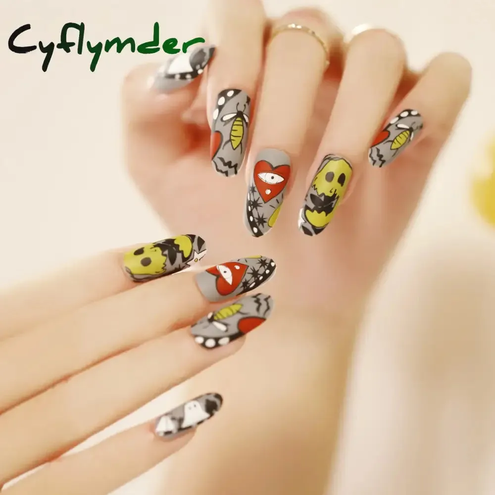 Cyflymder 24Pcs/Set Fake Nails With Glue Full Cover Nail Tips Press On Med Nails DIY Manicure Oval Head False Nails Pink Almond Artificial
