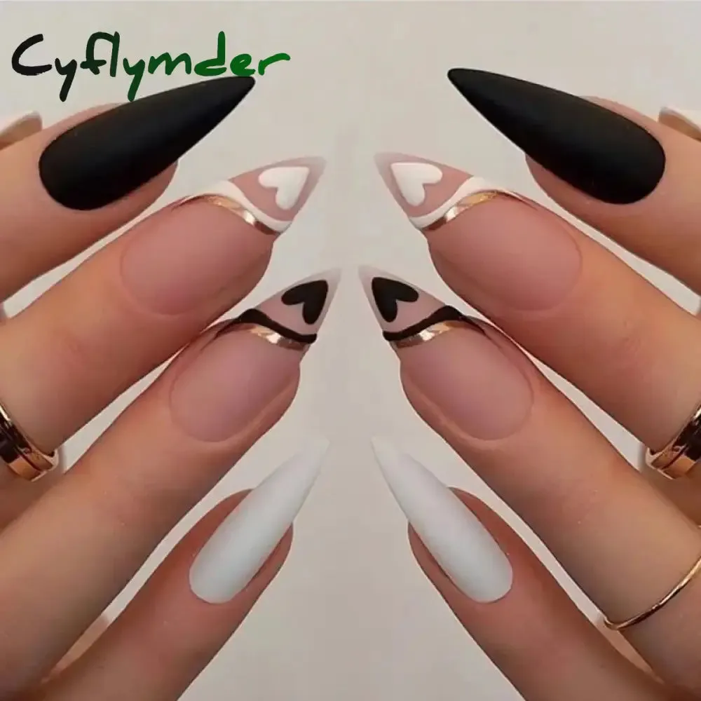 Cyflymder 24Pcs/Set Fake Nails With Glue Full Cover Nail Tips Press On Med Nails DIY Manicure Oval Head False Nails Pink Almond Artificial