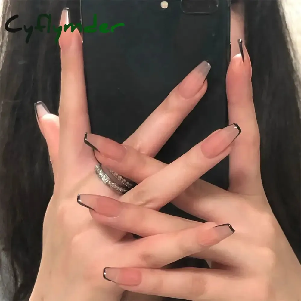 Cyflymder 24Pcs/Set Fake Nails With Glue Full Cover Nail Tips Press On Med Nails DIY Manicure Oval Head False Nails Pink Almond Artificial