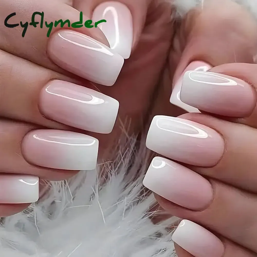 Cyflymder 24Pcs/Set Fake Nails With Glue Full Cover Nail Tips Press On Med Nails DIY Manicure Oval Head False Nails Pink Almond Artificial