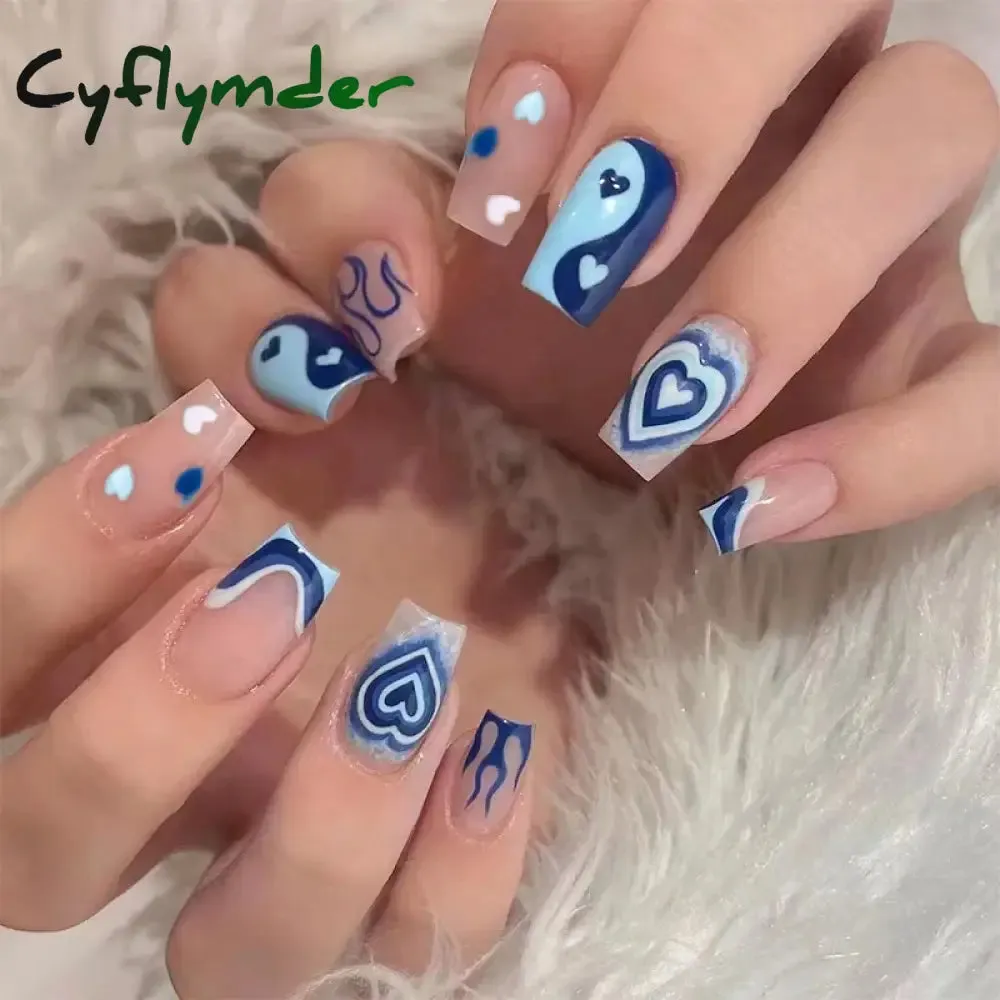 Cyflymder 24Pcs/Set Fake Nails With Glue Full Cover Nail Tips Press On Med Nails DIY Manicure Oval Head False Nails Pink Almond Artificial