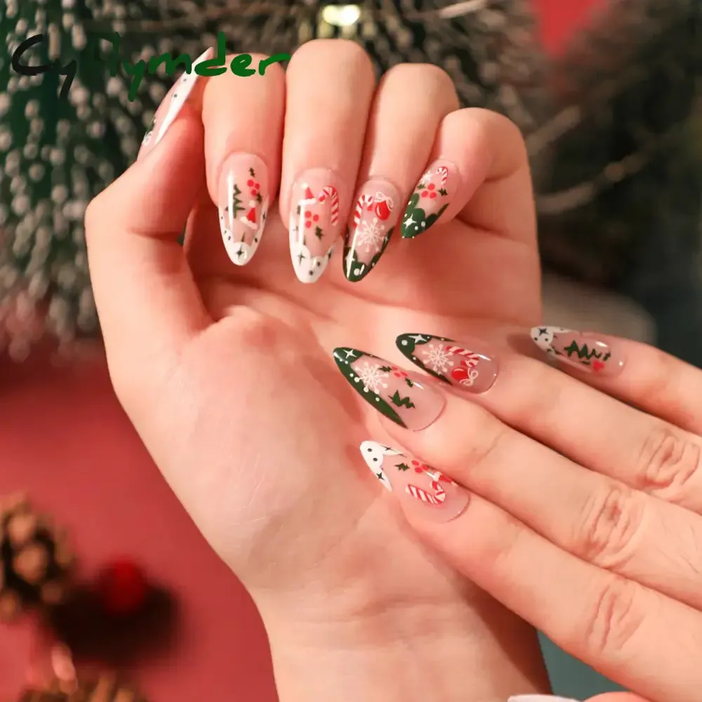 Cyflymder 24Pcs/Set Fake Nails With Glue Full Cover Nail Tips Press On Med Nails DIY Manicure Oval Head False Nails Pink Almond Artificial