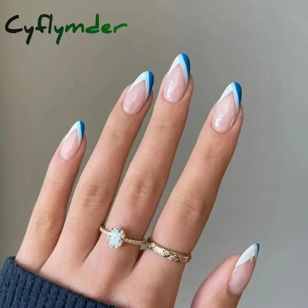 Cyflymder 24Pcs/Set Fake Nails With Glue Full Cover Nail Tips Press On Med Nails DIY Manicure Oval Head False Nails Pink Almond Artificial