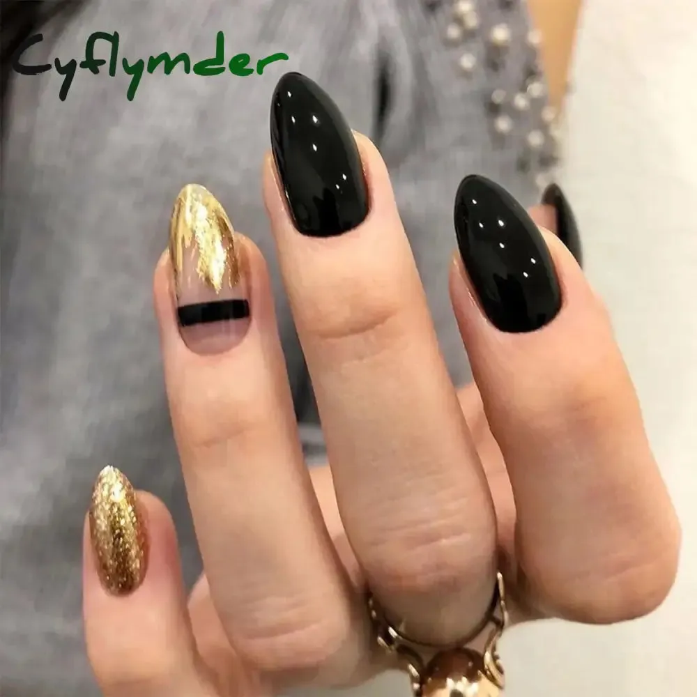 Cyflymder 24Pcs/Set Fake Nails With Glue Full Cover Nail Tips Press On Med Nails DIY Manicure Oval Head False Nails Pink Almond Artificial