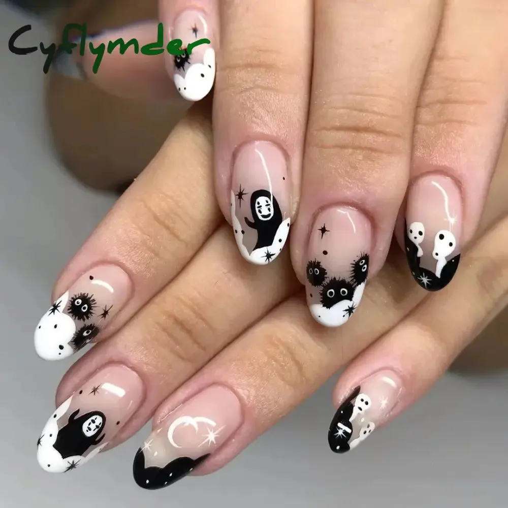 Cyflymder 24Pcs/Set Fake Nails With Glue Full Cover Nail Tips Press On Med Nails DIY Manicure Oval Head False Nails Pink Almond Artificial
