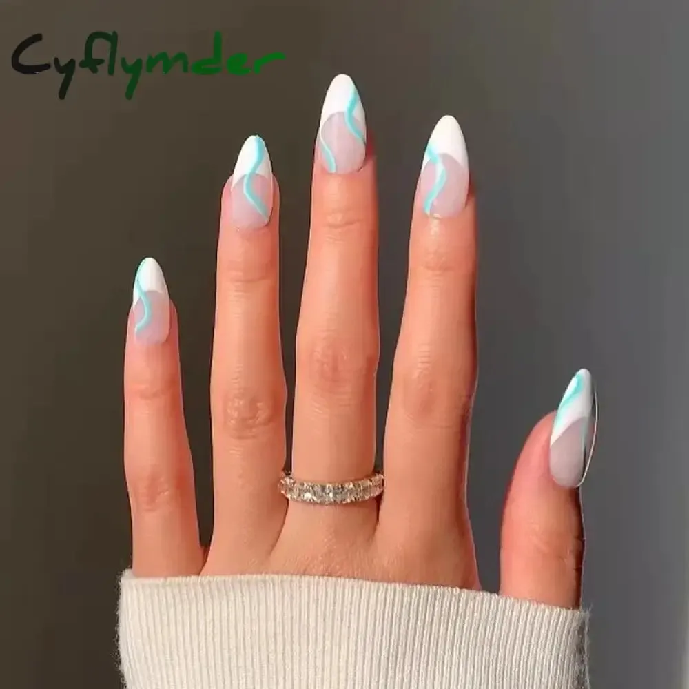 Cyflymder 24Pcs/Set Fake Nails With Glue Full Cover Nail Tips Press On Med Nails DIY Manicure Oval Head False Nails Pink Almond Artificial