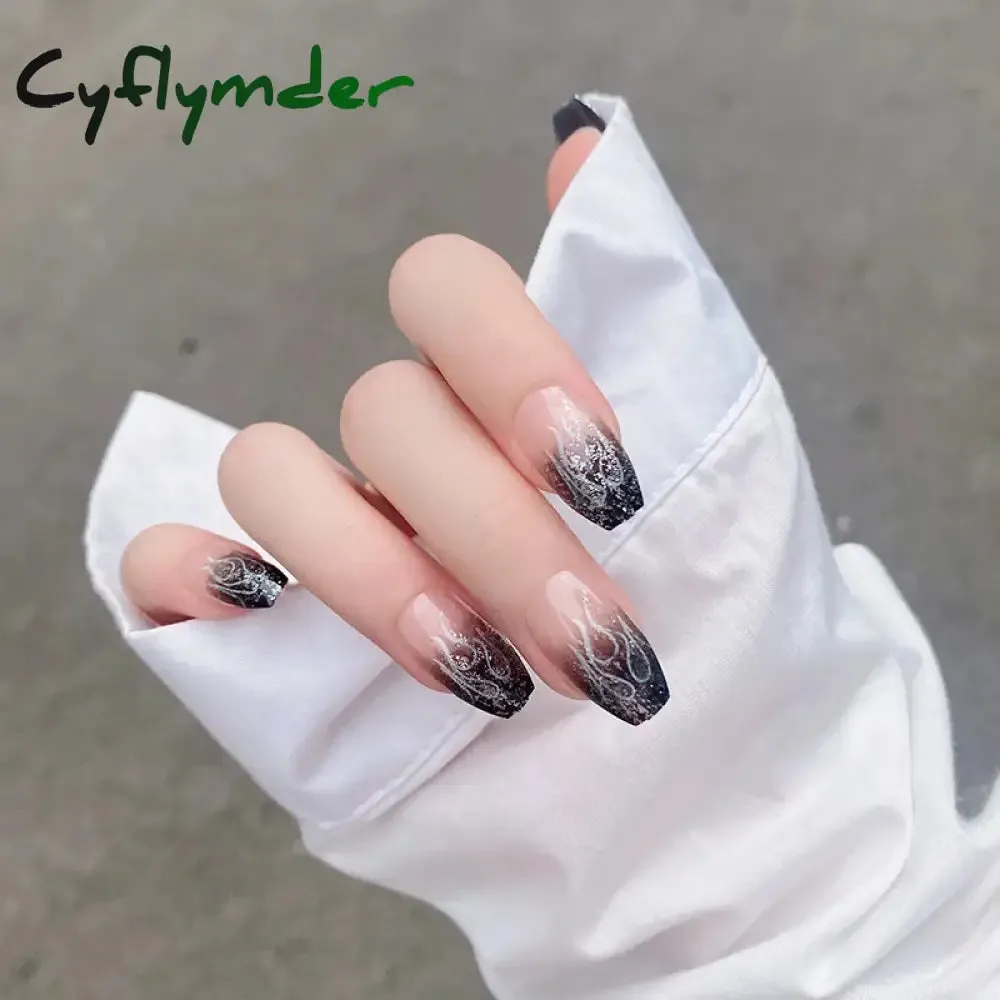 Cyflymder 24Pcs/Set Fake Nails With Glue Full Cover Nail Tips Press On Med Nails DIY Manicure Oval Head False Nails Pink Almond Artificial