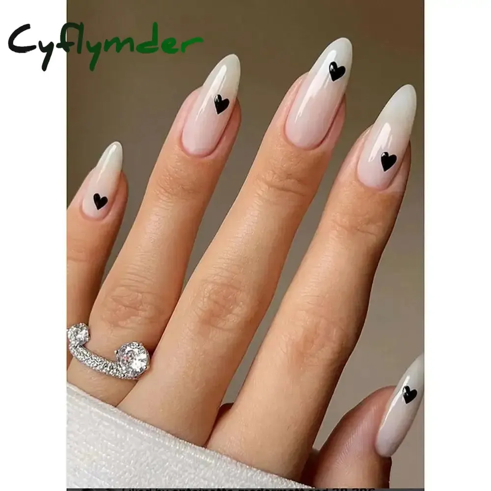 Cyflymder 24Pcs/Set Fake Nails With Glue Full Cover Nail Tips Press On Med Nails DIY Manicure Oval Head False Nails Pink Almond Artificial