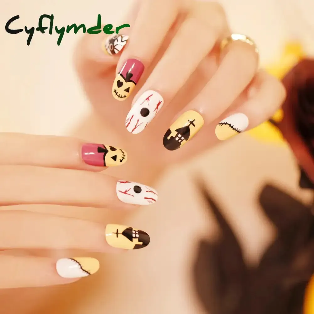 Cyflymder 24Pcs/Set Fake Nails With Glue Full Cover Nail Tips Press On Med Nails DIY Manicure Oval Head False Nails Pink Almond Artificial