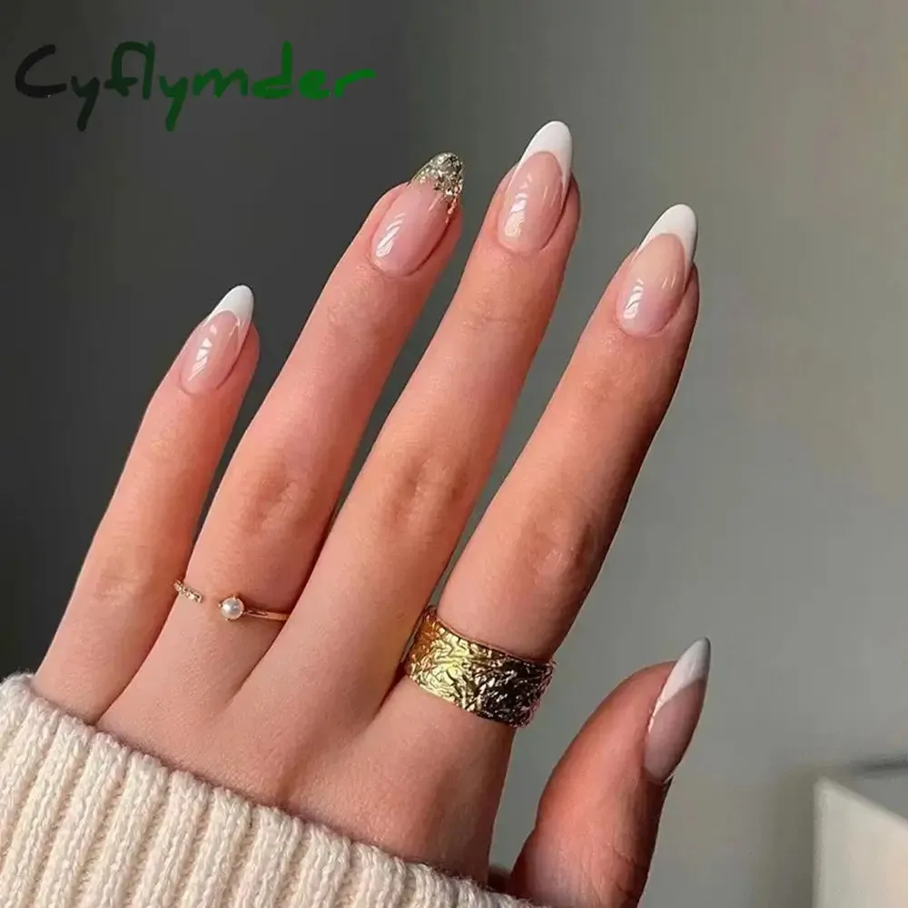 Cyflymder 24Pcs/Set Fake Nails With Glue Full Cover Nail Tips Press On Med Nails DIY Manicure Oval Head False Nails Pink Almond Artificial