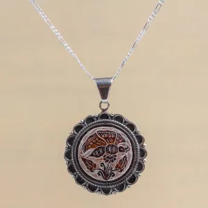 Daisy Butterfly Peruvian Mate Gourd Pendant Necklace