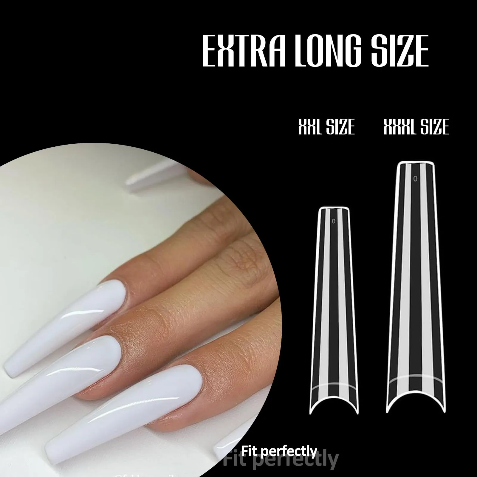 DASGIRL Clear No C Curve Nail Tips for Acrylic Nails Professional, 240Pcs XXXL Extra Long Tapered Coffin Straight Acrylic Nail Tips, Half Cover French Nail Extension False Nails for Manicure Nail Art