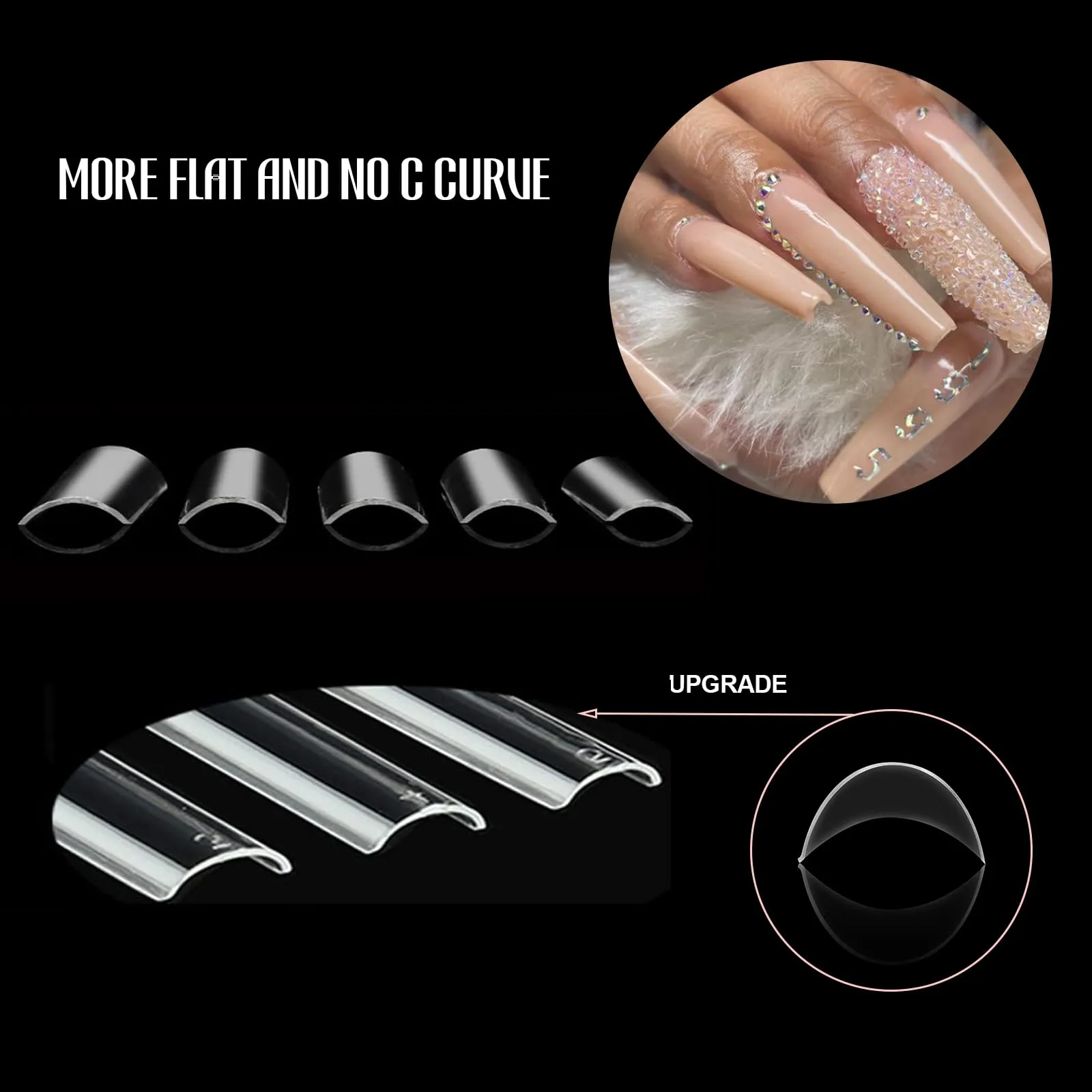 DASGIRL Clear No C Curve Nail Tips for Acrylic Nails Professional, 240Pcs XXXL Extra Long Tapered Coffin Straight Acrylic Nail Tips, Half Cover French Nail Extension False Nails for Manicure Nail Art