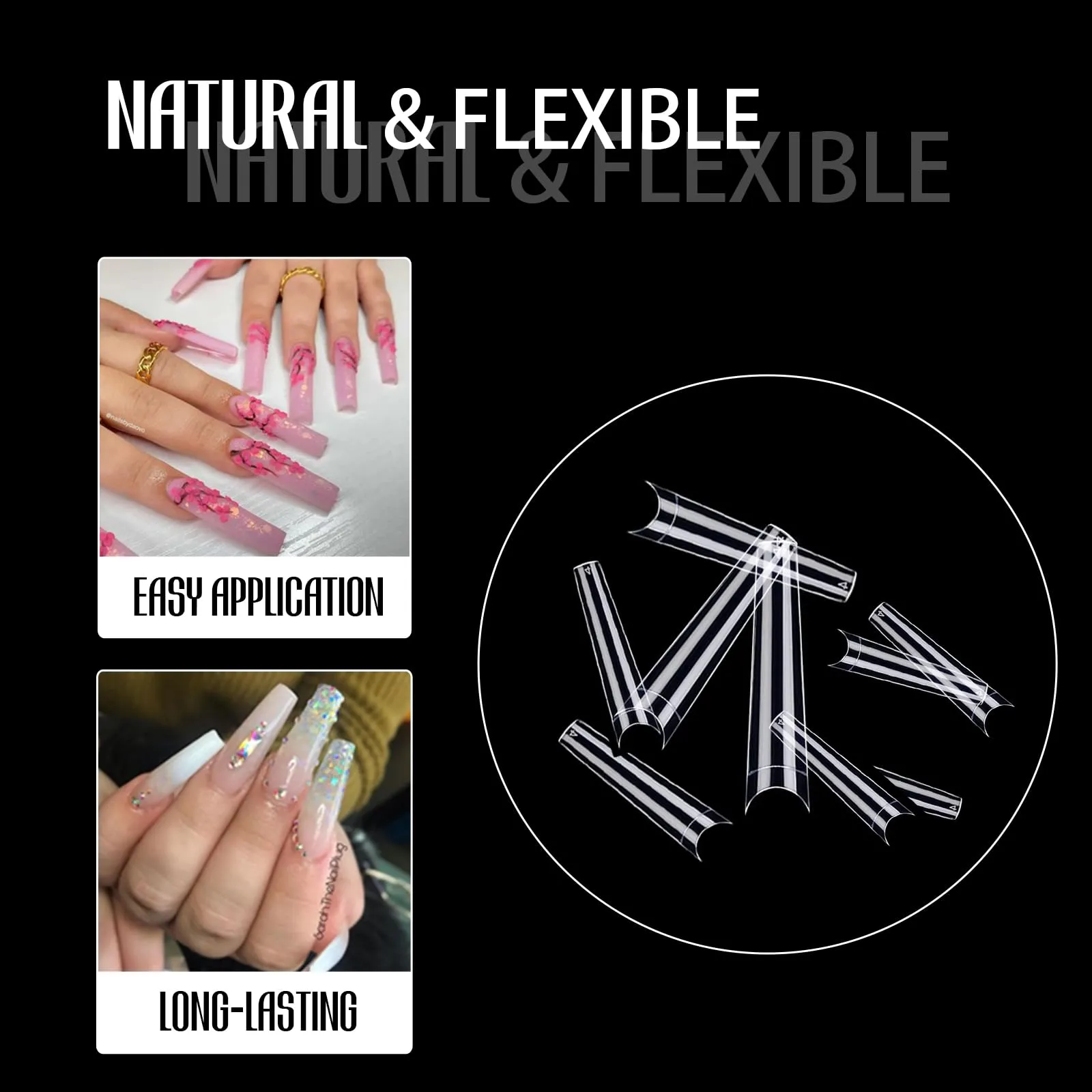 DASGIRL Clear No C Curve Nail Tips for Acrylic Nails Professional, 240Pcs XXXL Extra Long Tapered Coffin Straight Acrylic Nail Tips, Half Cover French Nail Extension False Nails for Manicure Nail Art