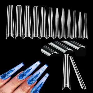 DASGIRL Clear No C Curve Nail Tips for Acrylic Nails Professional, 240Pcs XXXL Extra Long Tapered Coffin Straight Acrylic Nail Tips, Half Cover French Nail Extension False Nails for Manicure Nail Art