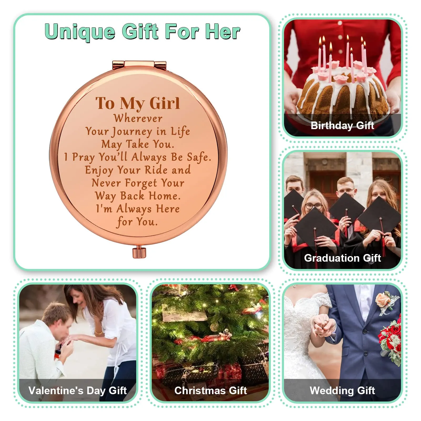 Daughter Gifts from Mom Dad Inspirational Gifts for Girls Compact Mirror for Granddaughter Girl Birthday Gifts Graduation Gifts for Her Folding Makeup Mirror Christmas