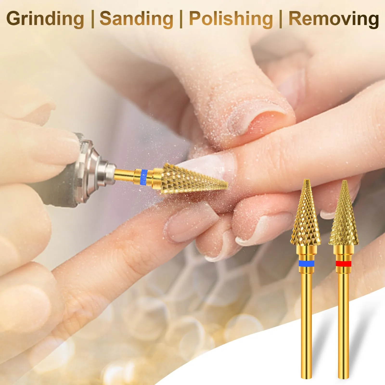 Diesisa 2 Pack Nail Drill Bits for Acrylic Nails, 3/32" Shank Drill Bits for Nails Professional Electric Nail Drill Bits for Home Salon/Fine Medium Nail Bits - Nib-Gold