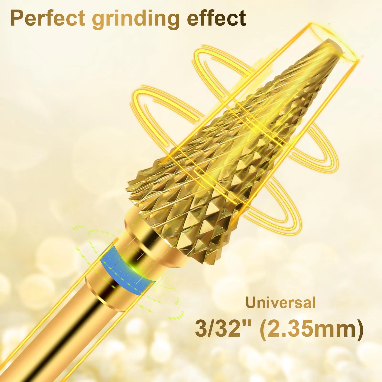 Diesisa 2 Pack Nail Drill Bits for Acrylic Nails, 3/32" Shank Drill Bits for Nails Professional Electric Nail Drill Bits for Home Salon/Fine Medium Nail Bits - Nib-Gold
