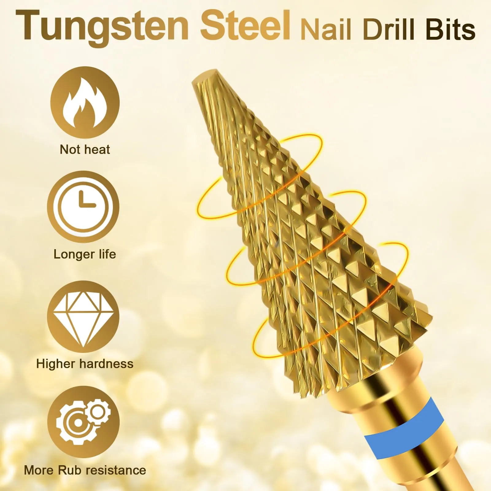 Diesisa 2 Pack Nail Drill Bits for Acrylic Nails, 3/32" Shank Drill Bits for Nails Professional Electric Nail Drill Bits for Home Salon/Fine Medium Nail Bits - Nib-Gold