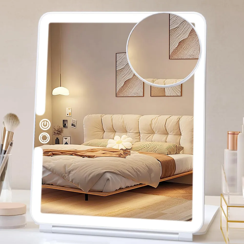 Dimming Folding Lighted Makeup Mirror Rechargeable Vanity Mirror with 10X Magnifying Mirror Whtie