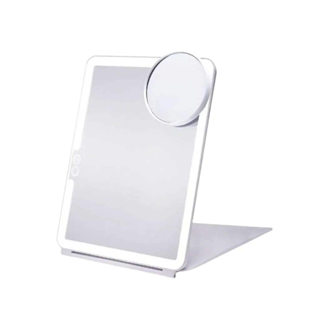 Dimming Folding Lighted Makeup Mirror Rechargeable Vanity Mirror with 10X Magnifying Mirror Whtie