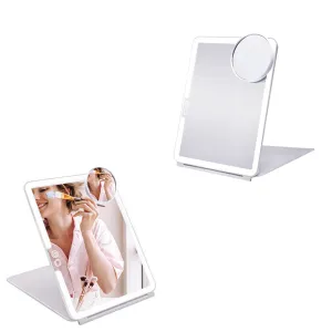 Dimming Folding Lighted Makeup Mirror Rechargeable Vanity Mirror with 10X Magnifying Mirror Whtie