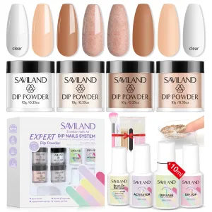 Dip Powder Nail Kit - French Nail Starter Set: 12pcs Clear Nudes Glitter Dipping Powder