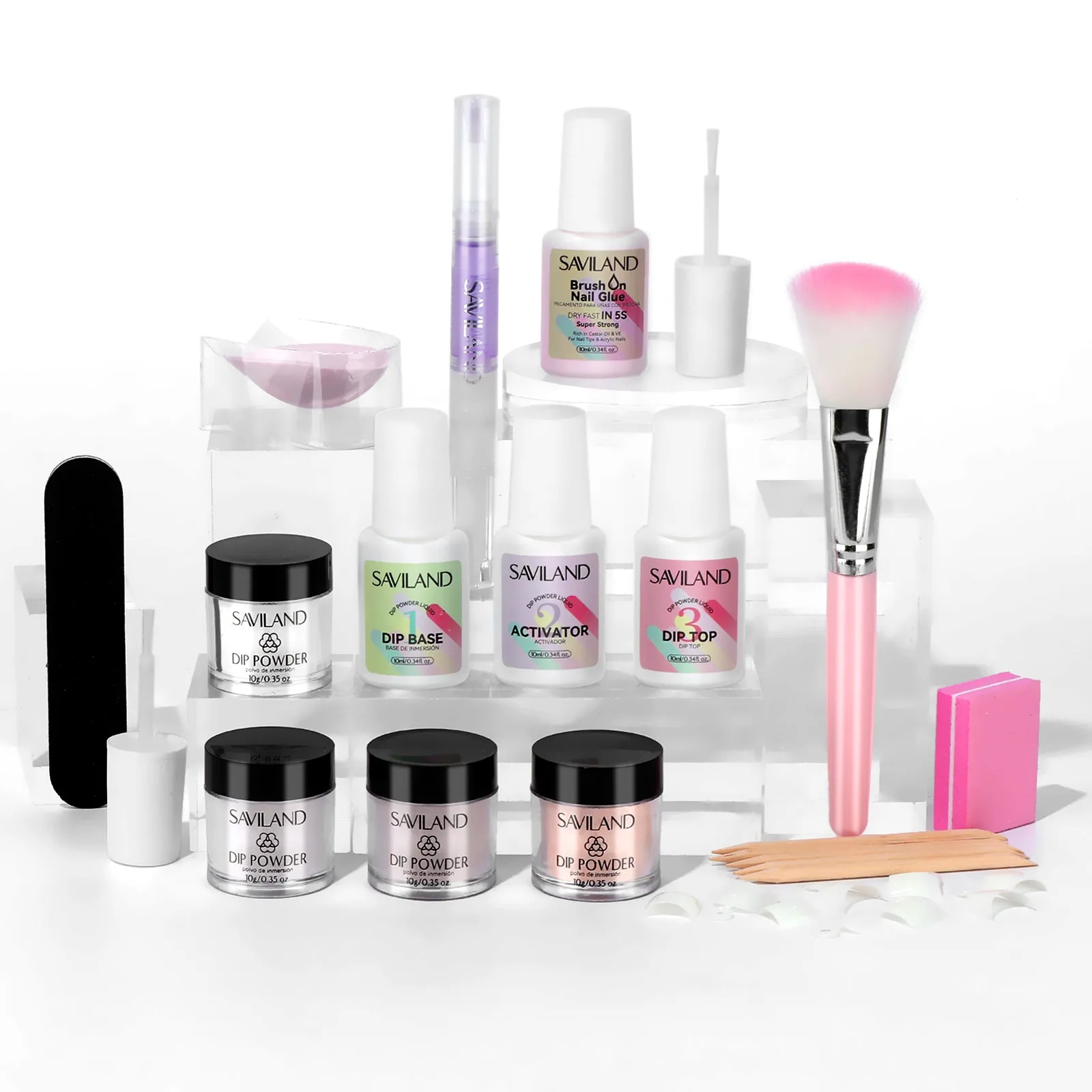 Dip Powder Nail Kit - French Nail Starter Set: 12pcs Clear Nudes Glitter Dipping Powder