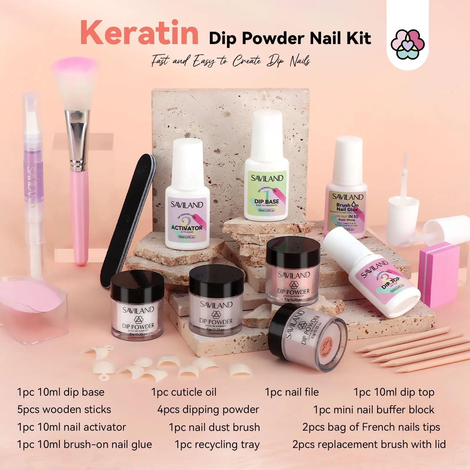 Dip Powder Nail Kit - French Nail Starter Set: 12pcs Clear Nudes Glitter Dipping Powder