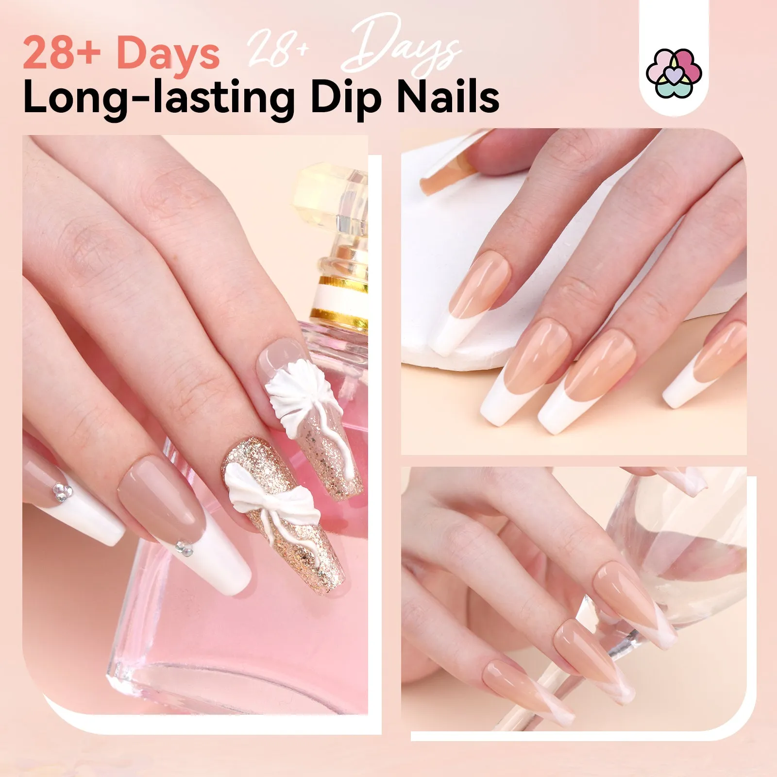 Dip Powder Nail Kit - French Nail Starter Set: 12pcs Clear Nudes Glitter Dipping Powder