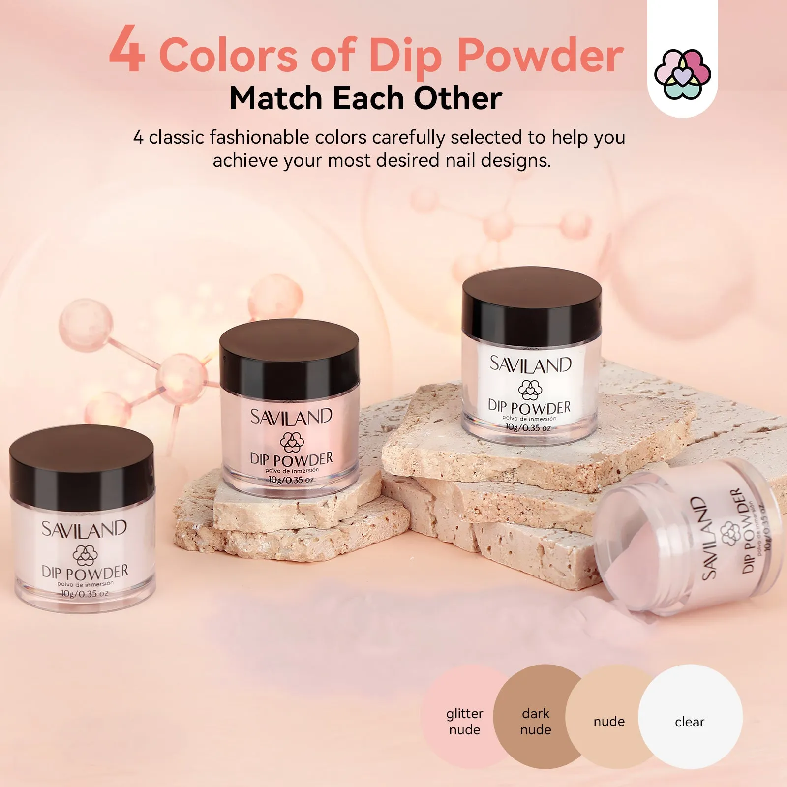 Dip Powder Nail Kit - French Nail Starter Set: 12pcs Clear Nudes Glitter Dipping Powder