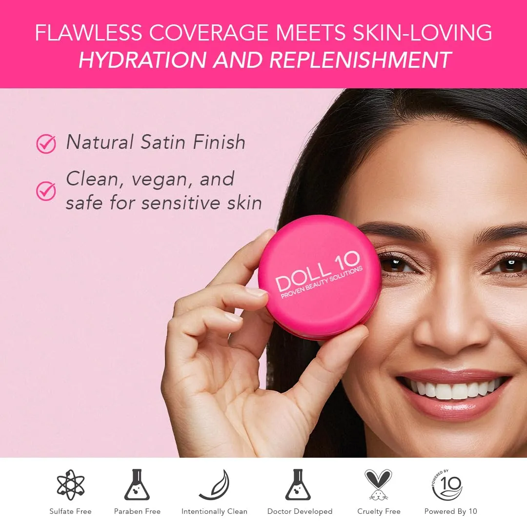 Doll 10 Peptide Bounce Balm Foundation  Hydrating, Age-Defying Foundation for Older Women, All Skin Types  Vegan, Clean, Natural, Medium Buildable Coverage, Blurs Fine Lines - [Light]