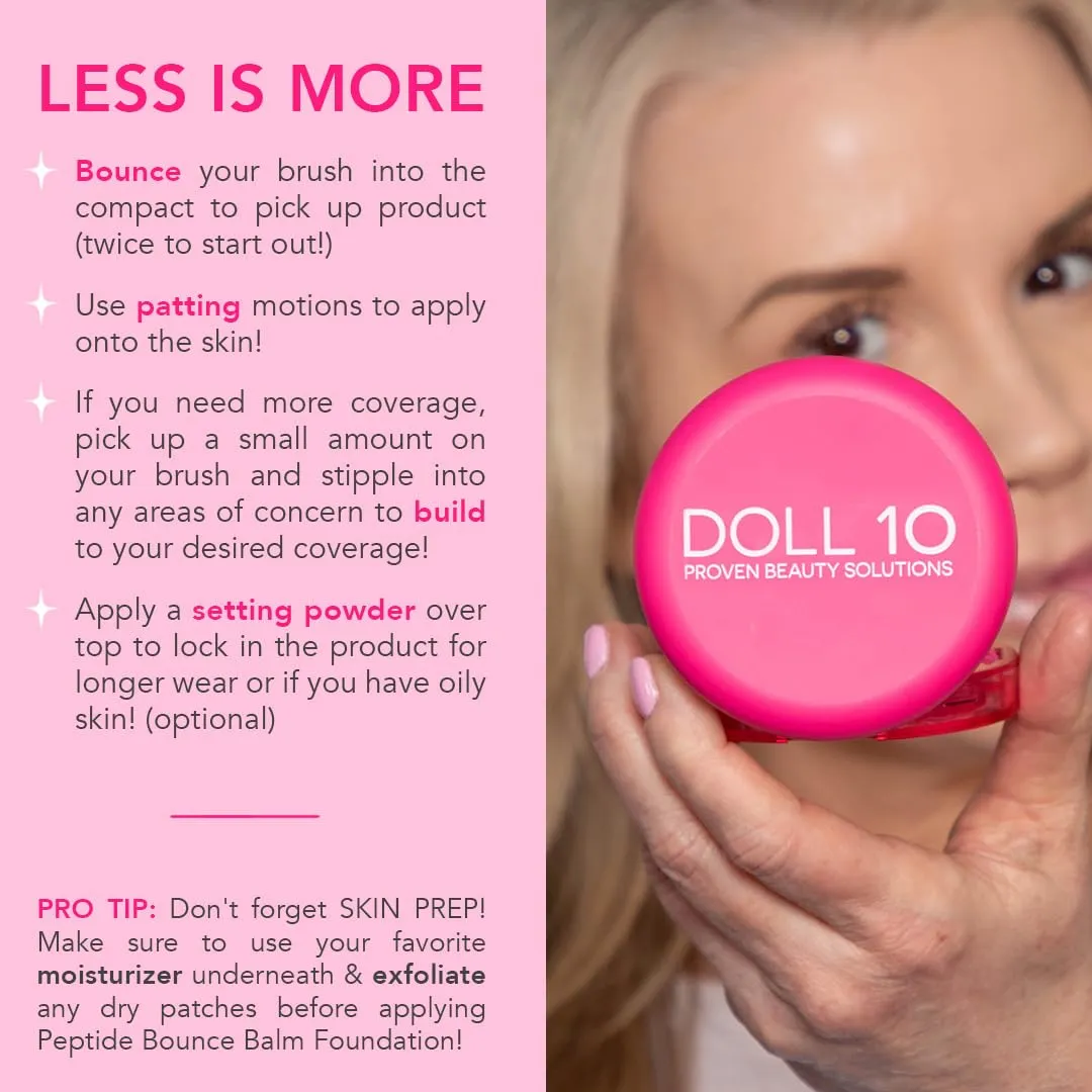 Doll 10 Peptide Bounce Balm Foundation  Hydrating, Age-Defying Foundation for Older Women, All Skin Types  Vegan, Clean, Natural, Medium Buildable Coverage, Blurs Fine Lines - [Light]