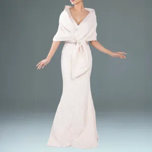 Draped off Shoulder Stretch 
Jacquard Gown