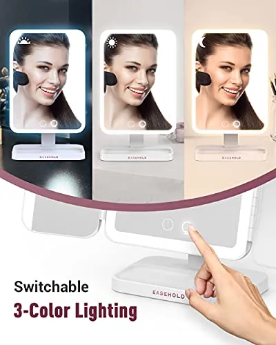 EASEHOLD Lighted Makeup Mirror, Rechargeable 5000 mAh Li-ion Battery Shell Vanity Mirror with 3-Sided Light, 116pcs LEDs, No Hand Shadow, 5X Brightness Than Other Mirrors, Adjustable Brightness