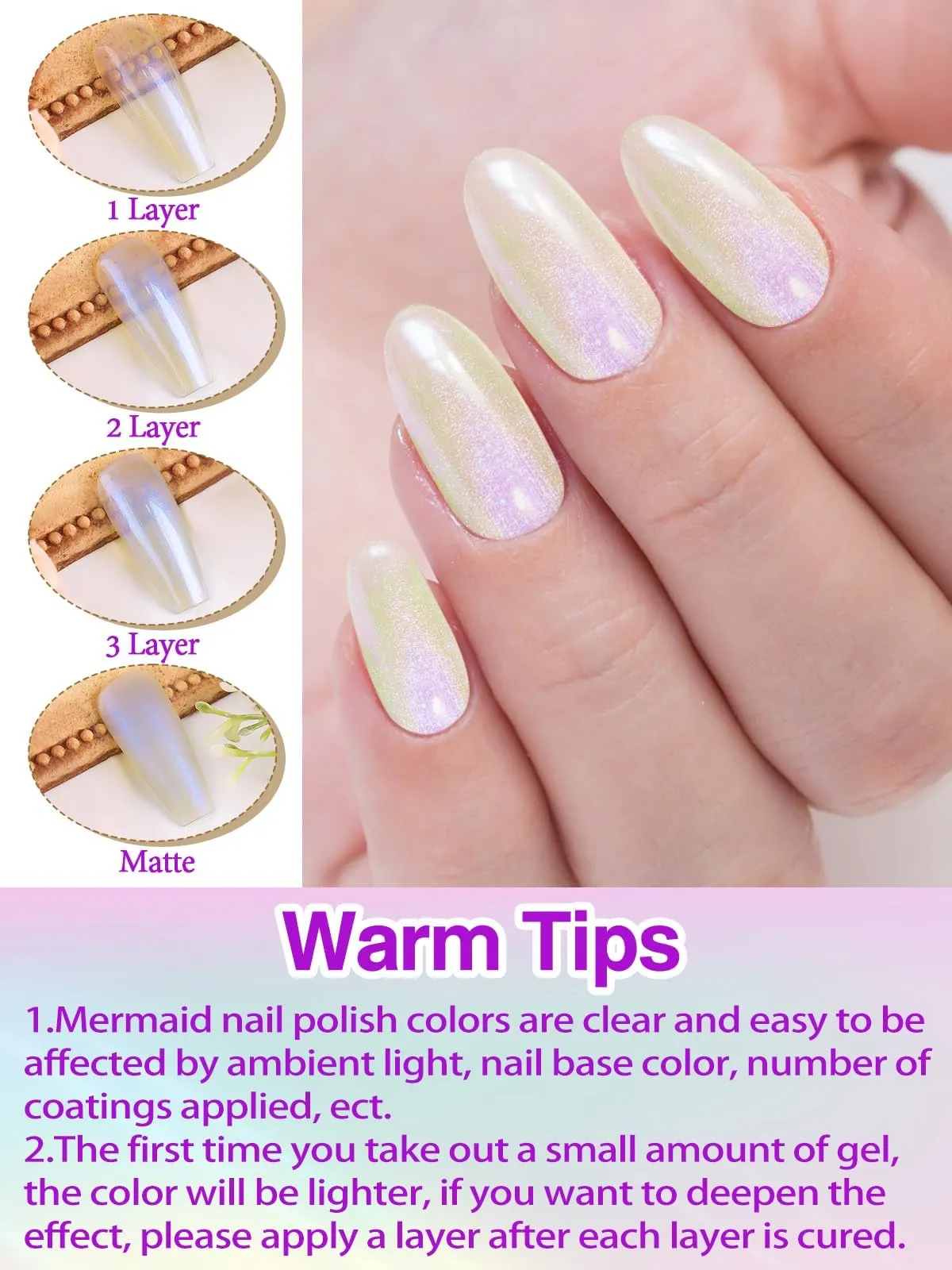 EBANKU 6 Colors Pearl Gel Nail Polish Set 2 In 1 Glitter Gel Top Coat Pink Purple Blue Gold Shimmer Mermaid Effect, Gel Polish Soak Off UV Gel Included White Black Color Gel & Glossy Matte Top Coat