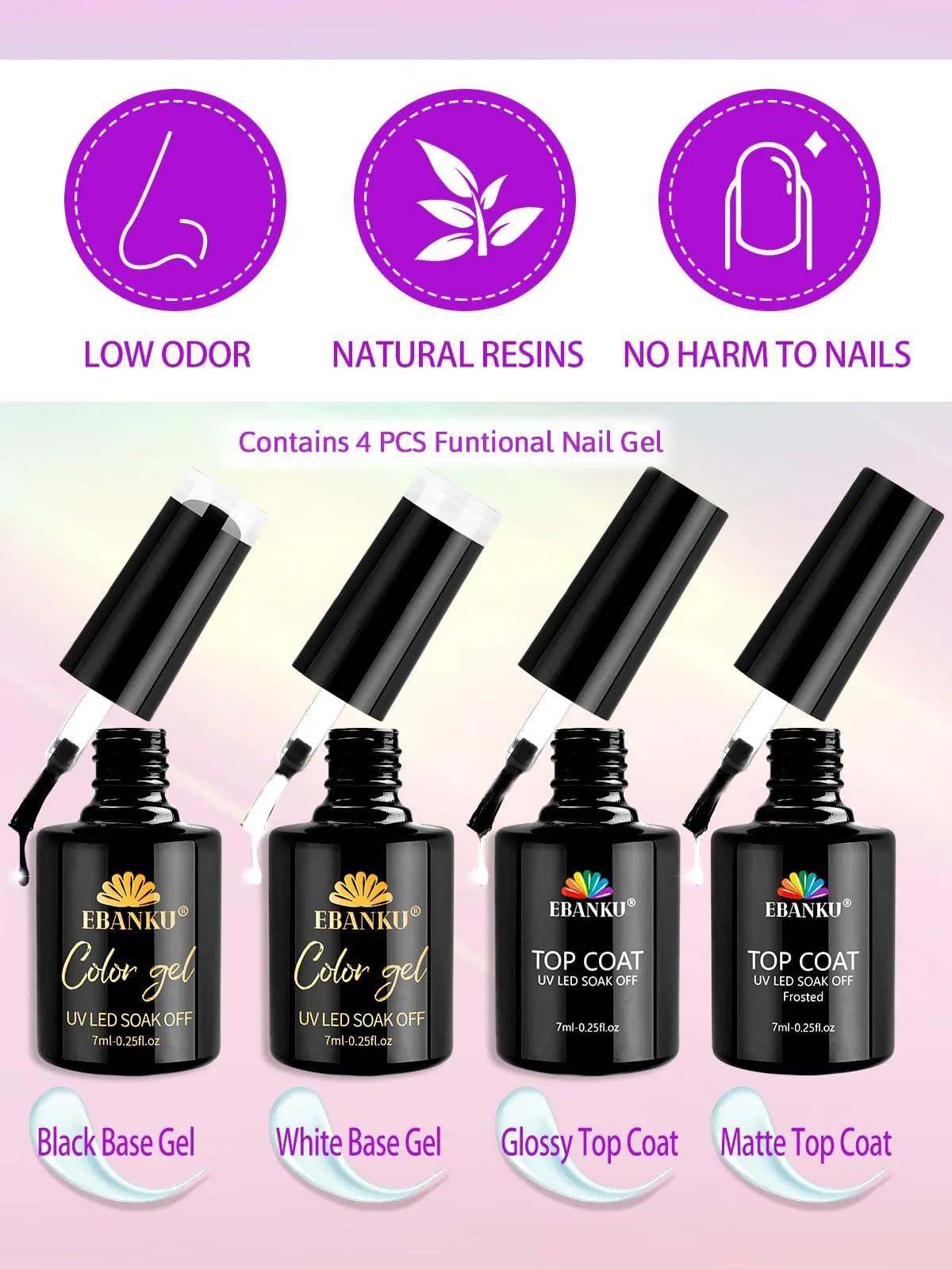 EBANKU 6 Colors Pearl Gel Nail Polish Set 2 In 1 Glitter Gel Top Coat Pink Purple Blue Gold Shimmer Mermaid Effect, Gel Polish Soak Off UV Gel Included White Black Color Gel & Glossy Matte Top Coat