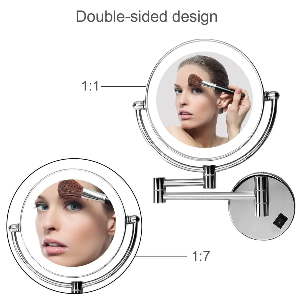 Excelvan LED Lighted Double Sided Swivel Vanity Makeup Mirror with 7x Magnification, 8 inches for 360 Degree Swivel Design, Chrome Finish