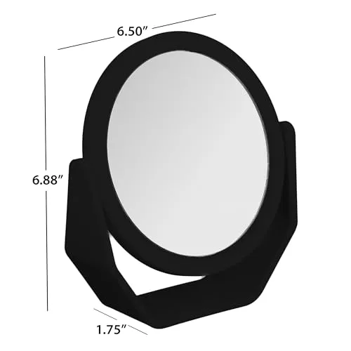 Expressions Premium Soft Touch Rotating Mirror with 1x/2x Magnification - Round Black Vanity Mirror, Handheld or Tabletop Mirror, Magnification Makeup Mirror, Small Desk Mirror or Travel Mirror