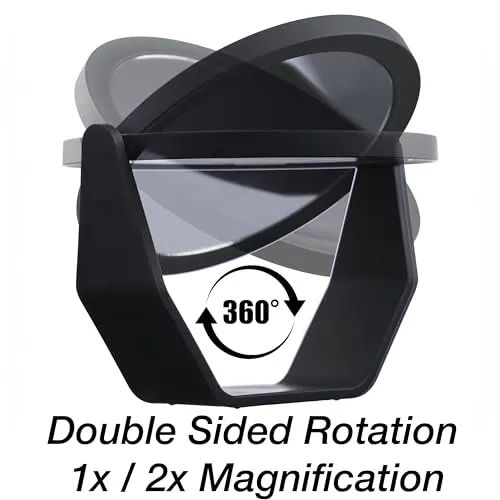 Expressions Premium Soft Touch Rotating Mirror with 1x/2x Magnification - Round Black Vanity Mirror, Handheld or Tabletop Mirror, Magnification Makeup Mirror, Small Desk Mirror or Travel Mirror