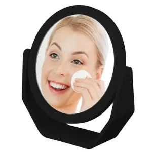 Expressions Premium Soft Touch Rotating Mirror with 1x/2x Magnification - Round Black Vanity Mirror, Handheld or Tabletop Mirror, Magnification Makeup Mirror, Small Desk Mirror or Travel Mirror
