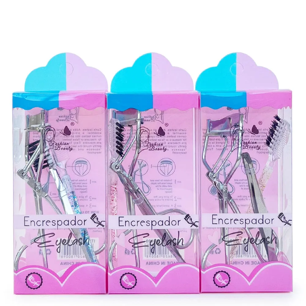 Eyelash Curler  & Tweezer Brow Brush Set (12 units)