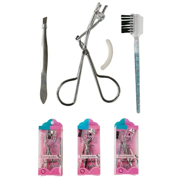 Eyelash Curler  & Tweezer Brow Brush Set (12 units)