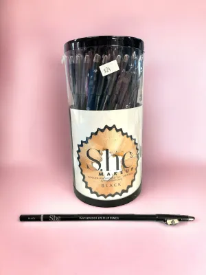 Eyes- SHE BLACK Lip/Eye Wooden Waterproof Pencil with sharpener Jar LPS01 (72pc Jar) Eyes- SHE BLACK Lip/Eye Wooden Waterproof Pencil with sharpener Jar LPS01 (72pc Jar)